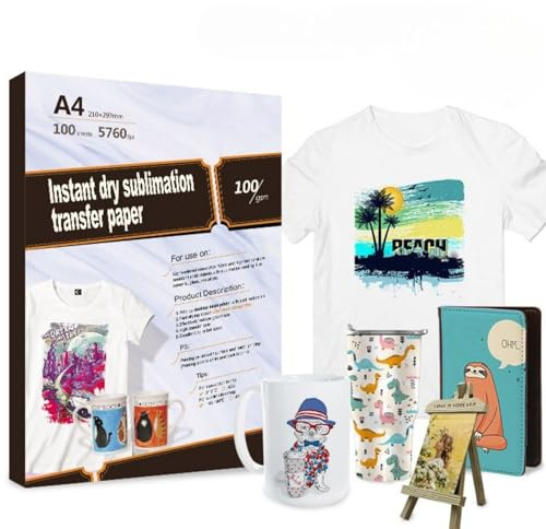 TriUnytion Sublimationspapier A4, 210 x 297 mm 100g/m² 100 Blatt Sublimation Transferpapier für T-Shirt Tassen Metall Keramik Glas, Kompatibel mit Epson, Roland, Mutoh, Mimaki Sublimationsdrucker