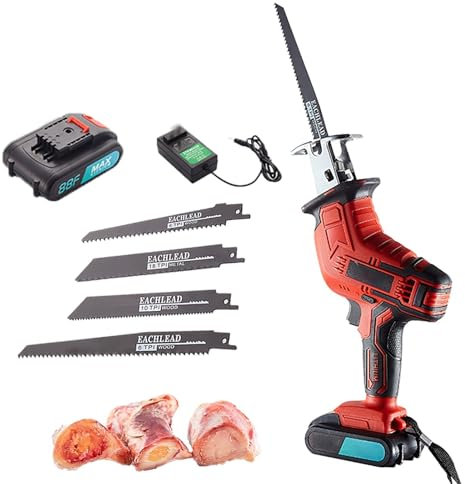 Sierra eléctrica para huesos, cortadora de huesos inalámbrica, sierra portátil profesional inalámbrica, herramientas para cortar carne, huesos, madera, metal, plástico y carnicería con 4 cuchillas