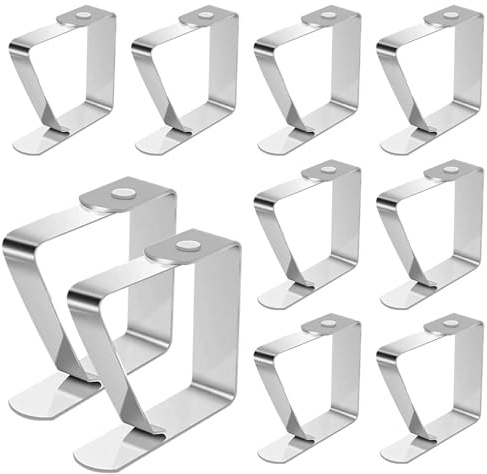 10 Pièces Pinces à Nappe, Acier Inoxydable Anti-Glissant Nappe Clips Attache Nappe de Table Exterieur pour à Tables de 1 à 3 cm d'épaisseur Manger familiale de Restaurant, Argent