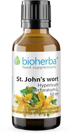 Hierba de San Juan Sin Alcohol – Gotas 50 ml | Complemento Líquido con Vitamina B6 para el Sistema Nervioso y Producción de Glóbulos Rojos | Fórmula Vegetal Bioherba