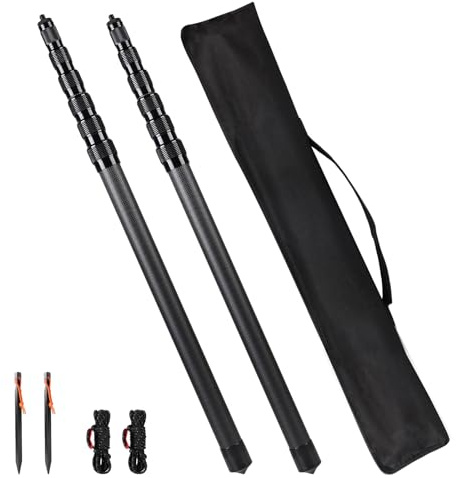 LALAGO 2-pack Set kolfiber tältstång teleskop, 240 cm Justerbar teleskopstång för tält, ultralätt ultrastark markiststång, teleskopiskt utdragbar tältstång, parasollstång för camping