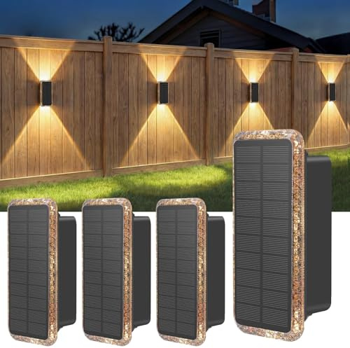 vighep Solar Wall Lights Outdoor Garden, 4 Pack Up and Down Solar Fence Lights, 5 Colour Temperatures 3000K-6000K, IP65 Waterproof Dusk to Dawn Garden Decor Lights for Patio Decking Porch
