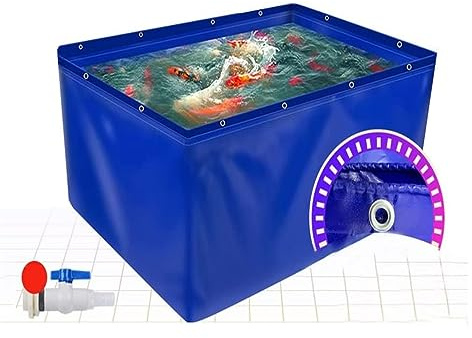 Lago artificiale in tela, Laghetto for pesci in tela PVC con valvola di scarico 0,5 mm blu(1x2.7x0.7m)