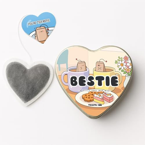Besties Heart-Shaped Tea Bags – Premium Tea Gift Tin (Set of 5) – Friendship Gift (Peppermint Tea)