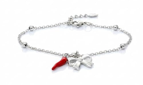 Mavi jewel Bracciale donna acciaio con charm e corno portafortuna (fiocco argento)
