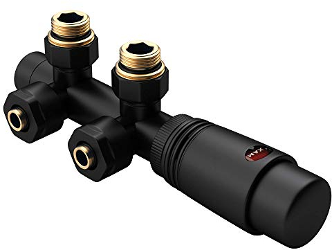 doporro Valvola di Collegamento di Design per Radiatori con Termostato Nero Attacco Centrale 187 mm