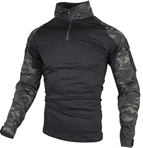 zuoxiangru Camiseta de Combate táctica para Hombres, Camisa Transpirable Ripstop para Caza Militar Airsoft (Aymc, EU S=Tag L)