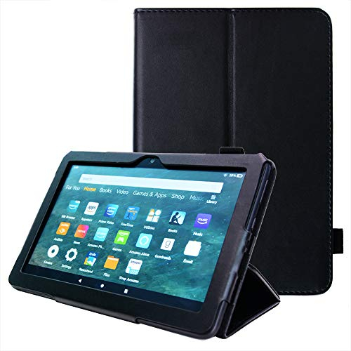 TECHGEAR Custodia in Pelle Disegnato per Amazon Fire HD 8 / HD 8 Plus 2020, Cover di Alta qualità in PU Pelle con Supporto e Cinturino a Mano e Funzione Auto Svelgia [Nero]