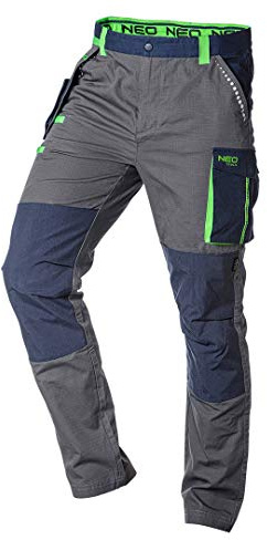 NEO TOOLS Premium arbetsbyxor, 100% bomull 210 g/m2, ripstop, knäområde förstärkt med cordura, justerbart elastiskt midjeband