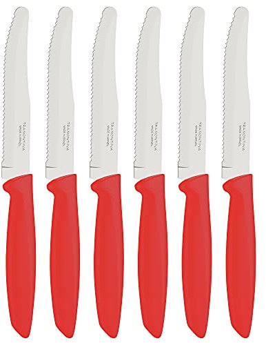 Tramontina Lot de 6 couteaux à fruits/tomates (rouge, pointe arrondie)