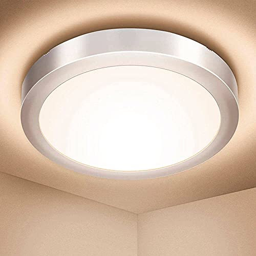 FactorLED Plafón Superficie LED Circular 15W, Lámpara Redonda Techo y Pared, Marco Plata, Luz Seleccionable en cálida, natural o fría desde su interruptor (3000K-4000K-6000K) (15)