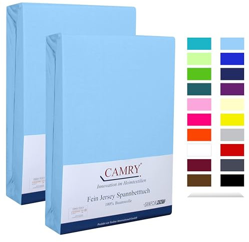 Camry Spannbettlaken 2er-Set 90x200cm - 100x200cm Hellblau Baumwolle Bettlaken Jersey Spannbetttuch Oeko-Tex 100