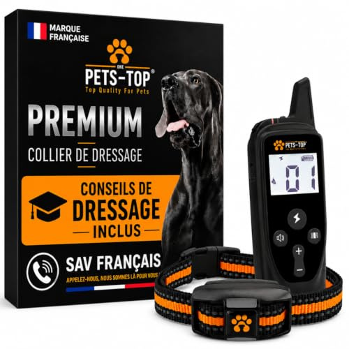 One PETS-TOP Collier De Dressage pour Chien, Portée de 3000m, Mode Vibration, Son, Choc Statique de 0 à 99, IPX67 Résistant à L’Eau, Petit et Gros Chien, Anti-aboiement