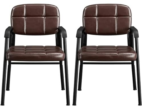 Abician Chaises Visiteur avec Accoudoir Ergonomique Chaise d'accueil Rembourré en Similicuir PU Cadre en Métal 2/Marron