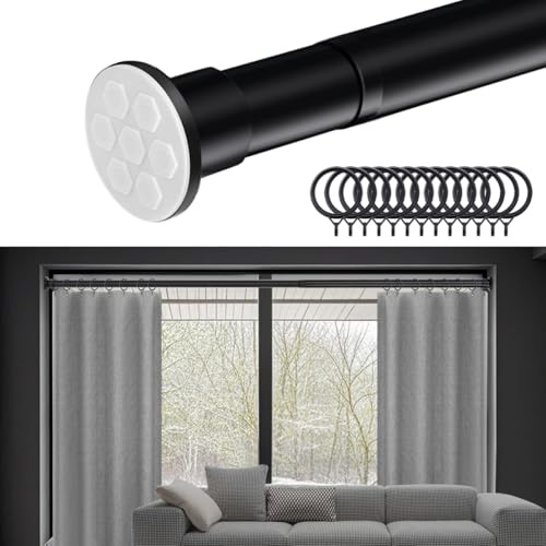 BAOYOUNI Extendable Clothes Wardrobe Rail Telescopic Tension Window Shower Curtain Rod No Drill Closet Hanging Pole Room Divider 43.3''-161.41'' for Bathroom, Bedroom, Balcony - Matte Black