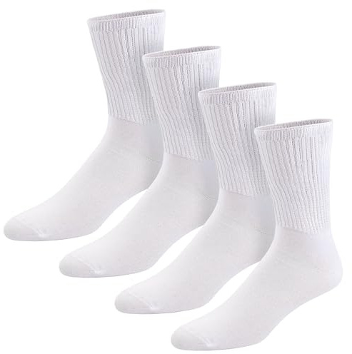 Brooklyn Socks 4 Pairs of Thin Combed Cotton Diabetic Socks for Men & Women, Loose, Wide, Non-Binding Neuropathy Low-Crew Socks (White, Fit's Shoe Size 7-11)