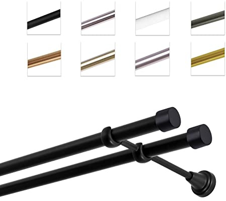 MDEKOR Gardinenstange 600 cm doppelläufig | Vorhangstange für die Wandmontage Schwarz aus Metall | Gardinenstangenset Ø 19mm