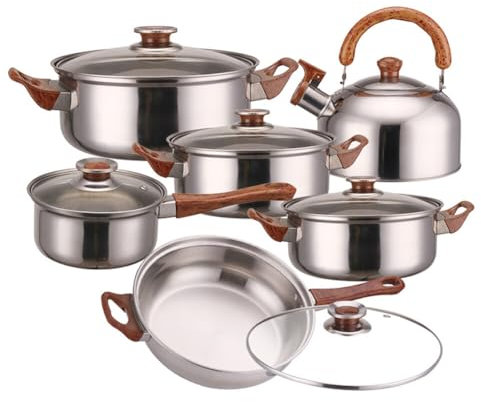 Grytset i rostfritt stål, 6 st non-stick köksredskap induktionskokkärl, induktion kastrull och pannset vattenkokare, kokkärl set för alla typer av spisar, diskmaskinssäker gryta med kastruller