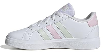 adidas Unisex Kinder Grand Court Lifestyle Tennis Lace-Up Shoes, Cloud White/Crystal Jade/Clear Pink, 31 1/2 EU