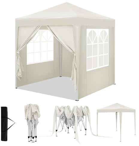WOLTU Pabellón de Jardín Cenador Plegable Pérgola con Techo Carpa para Exteriores de Tela Oxford, 2x2 m, con Paredes Laterales Altura Ajustable para Camping y Playa, Beige