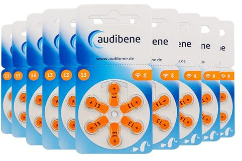 audibene Hörgerätebatterien Typ 13 orange, Batterien für Hörgeräte 60 Stück Vorratspack, Made in Germany, inkl. GRATIS Reinigungstuch, Wireless Approved, quecksilberfrei
