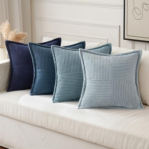 MIULEE 4er Set Kordsamt Kissenbezüge Weich Dekokissen Dekorativ Kissenbezug Modern Kissenhülle Sofakissen Zierkissen Couchkissen für Wohnzimmer Schlafzimmer Blau Serie 40x40 cm