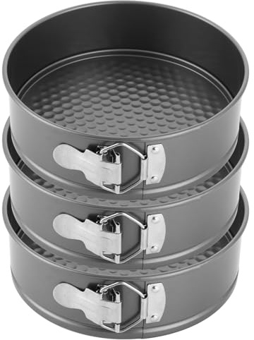 LOPYXBR 3 piezas Molde desmontable 20 cm, redondas de acero al carbono con revestimiento antiadherente, base extraíble y cierre lateral para tartas, bizcochos y cheesecake