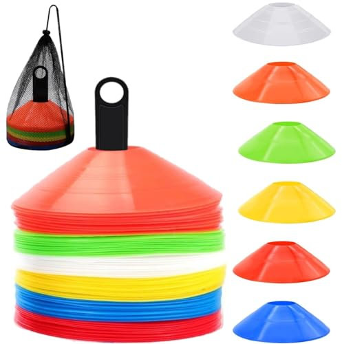 LATERN 60 Pièces Plots de Marquage pour Football Cône, 19CM Cônes de Marquage de Sécurité Sportive avec Sac de Transport et Support pour Basketball Soccer Football L'agilité Entraînement (6 Couleurs)