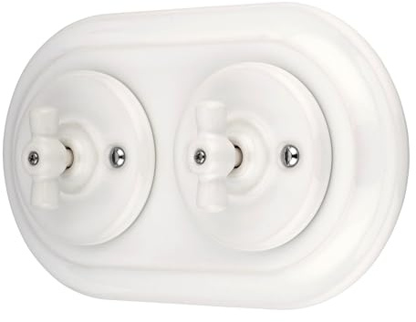 Interruttore rotante retrò a 2 prese, in porcellana, tutto in uno, serie SET PR1, bianco