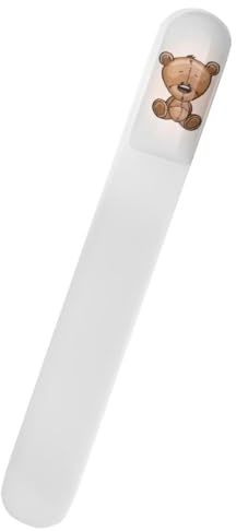 SCHWERTKRONE® Lima per unghie per bambini, in cristallo di Boemia, delicata lima in vetro per neonati e bambini piccoli, a grana fine su entrambi i lati, motivo orsetto in gel 3D, igienico, made in EU