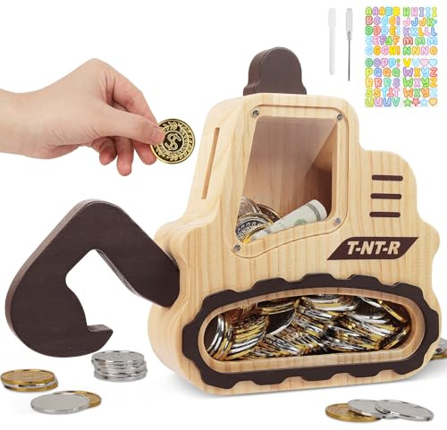 omedecal Huchas Originales para Infantil Adultos, Reutilizable Hucha Ahorro Cerdito Uchas Dinero para Adultos y Niños - Excavadora