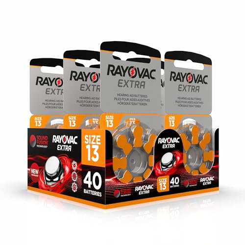 Hearing360 40 Batterie per apparecchi acustici Rayovac Extra modello 13, durata superiore, compatibilità universale, senza mercurio (5 blister da 8 pile)