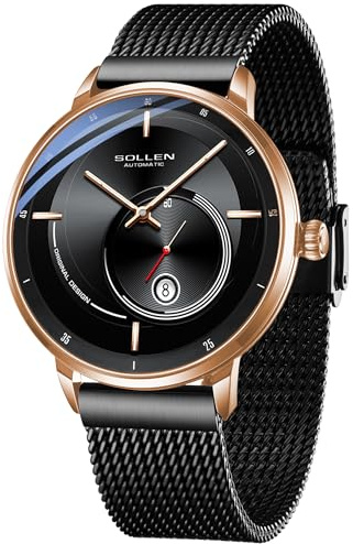 SOLLEN Montres automatiques Classiques pour Hommes,Montre Homme Automatique avec Mouvement mécanique d'origine,Montres automatiques minimalistes Luxe pour Hommes avec Calendrier et trotteuse