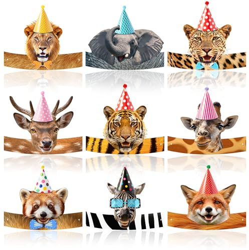 27pcs Jungle Animal Birthday Hat, Jungle Animal Party Hats for Jungle Safari Party Favors Decorations, Jungle Safari Party Hats for Jungle Animals Birthday Decorations Supplies