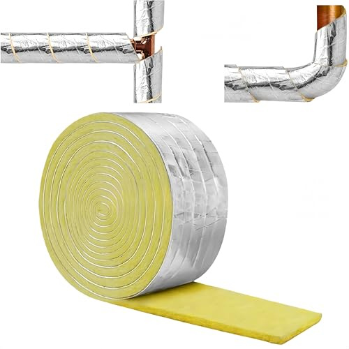 Isolante in Lana di Vetro per Tubi, Rotolo di 10M, Isolamento Termico e Acustico, Fibra di Vetro