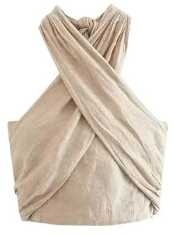 Zymjzbetic Top Halter Cruzado Camisolas Cortas con Cuello Halter y Lazo for Mujer, Espalda Descubierta Cremallera Lateral
