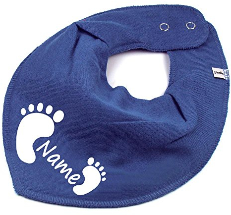 HALSTUCH mit Namen oder Text personalisiert für Baby oder Kind aus Baumwolle in Einheitsgröße Füßchen taubenblau