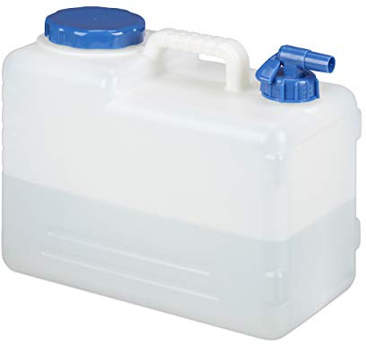 Relaxdays Jerrycan jerricane bidon d’Eau réservoir 15 L Robinet Bouchon sans BPA Camping Voiture Festival, Blanc/Transparent, 15 Liter