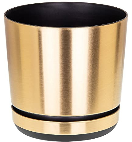 KORAD GOLD Flower Indoor Plant Pot with Saucer – Modern Decorative Plastic Planter with Drainage Holes for Indoor Plants, Succulents, Herbs, Orchids, and Flower Gardening-(Gold, 8.3 inches (21 cm))