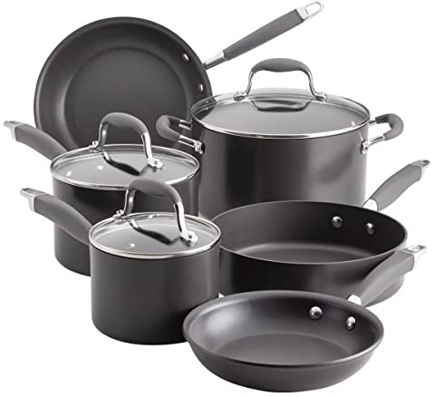 Anolon Advanced Home Hard Anodized Nonstick Cookware/Pots and Pans Set, 9 Piece - Moonstone