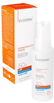 EVODERM Sonnencreme LSF 50+ – Wasserbasierte Sonnenschutzcreme mit UVA/UVB-Schutz & Blaulichtfilter, Matrixyl 3000, Vitamin E, Aloe Vera, ohne Parabene & Mikroplastik – für unreine Haut – 100 ml