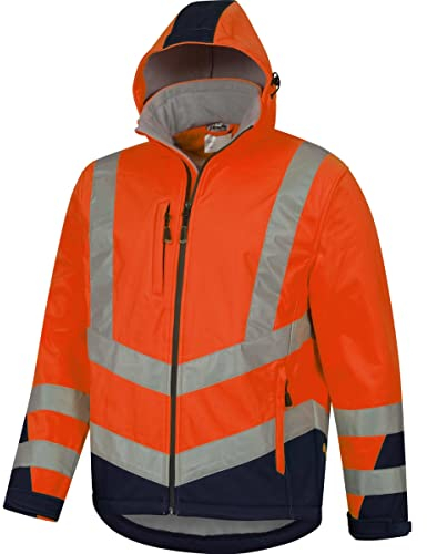 Safetytex Warnschutz Softshelljacke - Wind- und Wasserdicht - Atmungsaktiv - Hoch Sichtbar - Arbeitsjacke in orange/marine - Größen XL
