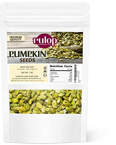Rulop Pumpkin seeds 1kg, Gluten Free and Vegan Approved Raw Pumpkin Seed Kernels with Protein, Fibre and Minerals