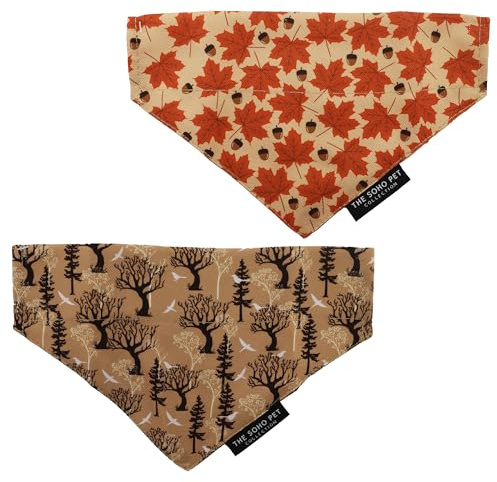 Ancol Lot de 2 Foulards pour Chien Motif Feuille d'érable Motif forêt Doux Élégant Respirant Léger Lavable en Machine Mignon Animal Domestique Chiot