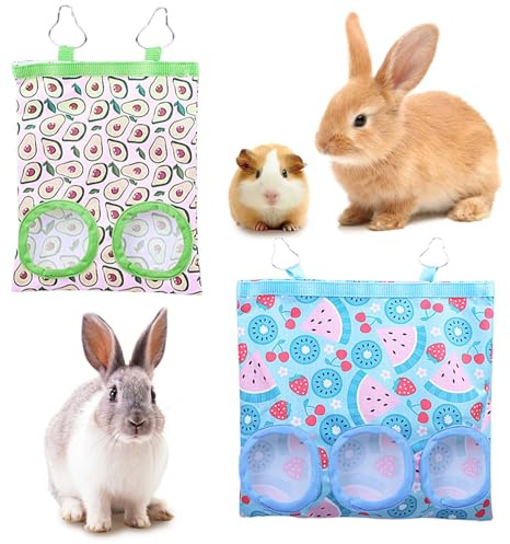 2 Pcs Rabbit Hay Bags,Hanging Hay Feeding Bag Hay Feeder with Hooks Foldable Small Animal Feeder Storage Pouch Guinea Pig Storage Racks Hanging Feeding Hay for Bunny Hamster