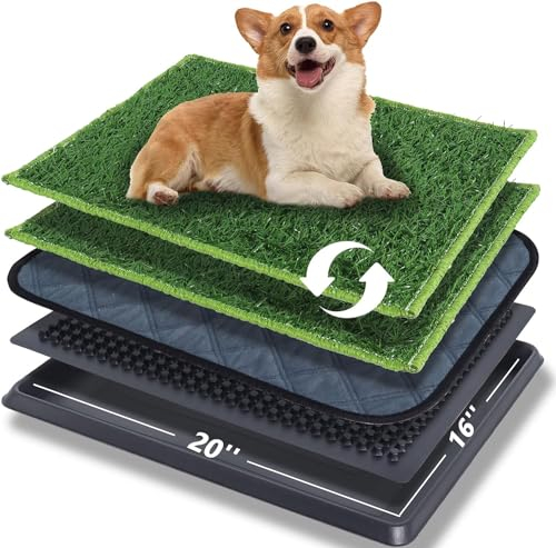 Gekufa Hundetoilette mit Tablett, 40×50 cm Hundeklo für Welpen Training, Kunstrasen Trainingsunterlage Indoor Outdoor, Welpentoilette mit 2 Hunde Gras Pad ist Wiederverwendbar und Einfach zu Reinigen
