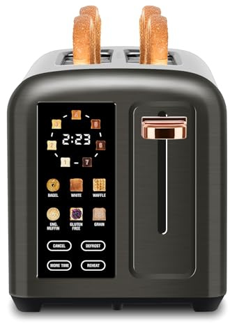 SEEDEEM Toaster 2 Slice with Touch Screen, Faster Heating Speed, 7 Shade Setting, 6 Bread Type, 1.5”Wide Slots Toaster, Removable Crumb Tray, 1350W, Dark Metallic