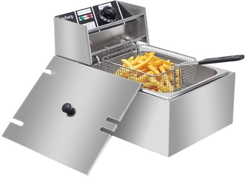 11.4QT/10.8L Electric Deep Fryer with Basket and Lid, 2500W Electric Fryer, Countertop Oil Fryer for French Fries, Onion Rings, Donuts, Temperature Adjustable 140-392℉, Stainless Steel Single Tank