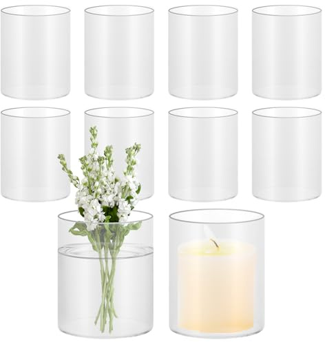 Oungy 8 cilindri in vetro per candele, vaso di vetro piccolo 10 cm di altezza, vaso in vetro trasparente, cilindri rotondi con fondo, piccoli vasi di vetro per decorazione della casa e dell'ufficio