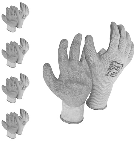 Högert Technik DILL latexbeschichtete Schutzhandschuhe, grau/blau, Größe 9, 12 Paar/Pack, reiß- und stichfest, ideal für präzise Montage- und Wartungsarbeiten